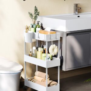 Pipishell Slim Storage Cart with Wheels, Bathroom Cart Organizer Small, Rolling Cart for Bathroom, Laundry Room, Kitchen, Narrow Space, White PIUC04W, 7.08/''D X 15.7/''W X 25.2/''H