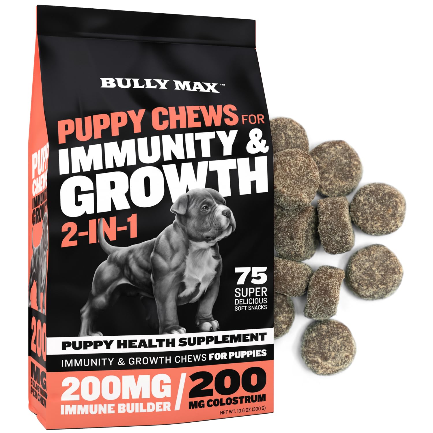 Bully Max 2-in-1 Puppy Soft Chews for Immunity & Growth - Puppy Treats, Supplements & Vitamins for Health & Immune Support - Essential Dog Multivitamin for All Breeds, Small & Large Breed Puppies