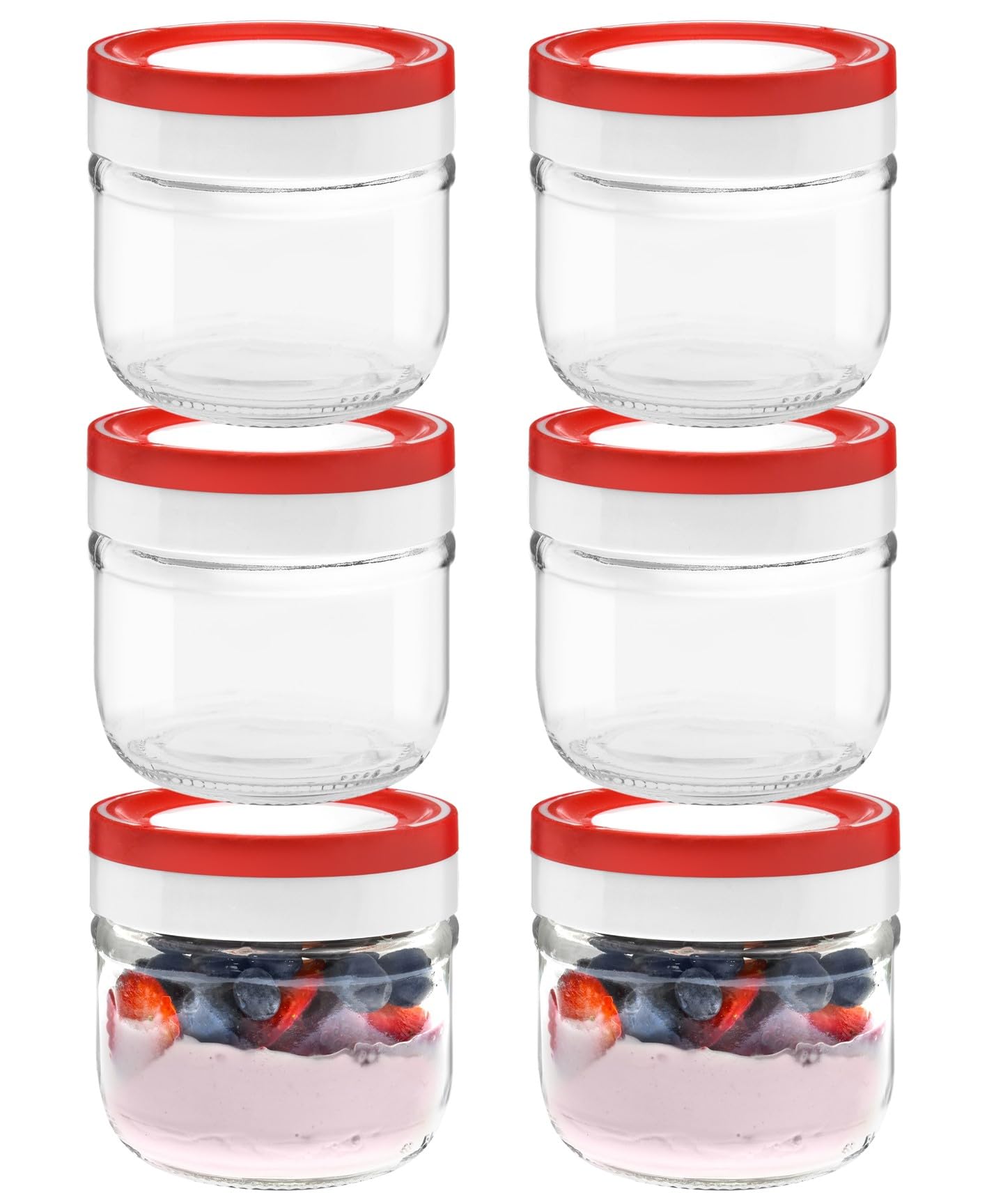 Tribello 10oz Mason Jars Overnight Oats Container With Lid, 6 Pack Glass Canning Jars, Wide Mouth Mason Jars With Lids Plastic Airtight Rubber - Clear Jars for Food - Freezer/Dishwasher Safe