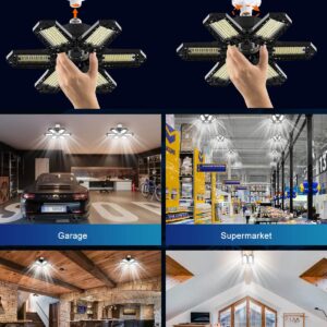 Kehot 2Pack LED Garage Light, 100W Aluminum LED Garage Ceiling Lights with 6 Super Bright Deformable Panels, 50000H Lifespan, Easy to Install, High Bay Light for Garage Attic Basement Barn Workshop