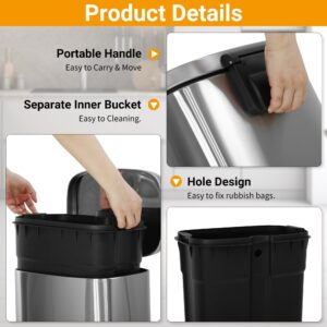 BLKMTY Trash Can Kitchen Trash Can with Lid for Office Bathroom Garbage Bin Step Trash Bin Pedal Trash Can Stainless Steel Garbage Can with Removable Inner Bucket Tall 10 Gallon/45L Rubbish Bin