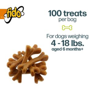 Fido Bones for Dogs, Dental Chews - 100 Delicious Mini Treats, Made in The USA - Mini Dog Dental Chews to Support Your Dog’s Health (Doozie Bone Peanut Flavor)