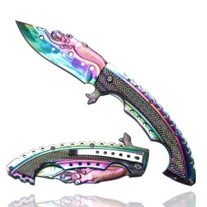 folding pocket knives mermaid multi-function tools - spring assisted opening utility knife - multi color rainbow