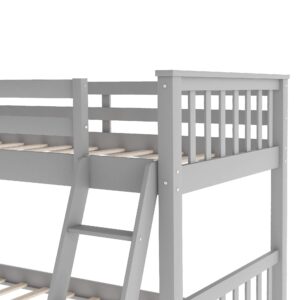 Harper & Bright Designs Low Bunk Bed for Kids, Solid Wood Twin Over Twin Floor Bunk Bed with Slide and Angle Ladders, Twin Bunk Bed for Kids Toddlers Teens (New, Gray)