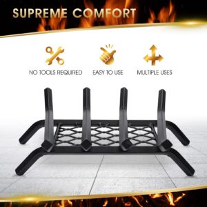 G GOOD GAIN Fireplace Grate with Ember Retainer, 15.5" Heavy Duty Cast Iron Indoor, Chimney Hearth Wood Stove Burning Rack Holder,1/2” Bar Fire Place Asseccories for Outdoor, Fire Pits, Camping.