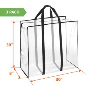 ProPik Clear Storage Bag Gift Wrap Clothes Organizer Big Zippered Christmas Decorations Storage Vinyl Bag for Under Bed Moving Bedding Linen Pillow Blanket Cloth Bag Reinforced Handles (Black, 3)