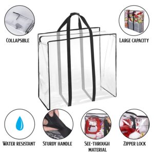 ProPik Clear Storage Bag Gift Wrap Clothes Organizer Big Zippered Christmas Decorations Storage Vinyl Bag for Under Bed Moving Bedding Linen Pillow Blanket Cloth Bag Reinforced Handles (Black, 3)