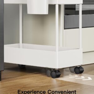 Pipishell Slim Storage Cart with Wheels, Bathroom Cart Organizer Small, Rolling Cart for Bathroom, Laundry Room, Kitchen, Narrow Space, White PIUC04W, 7.08/''D X 15.7/''W X 25.2/''H