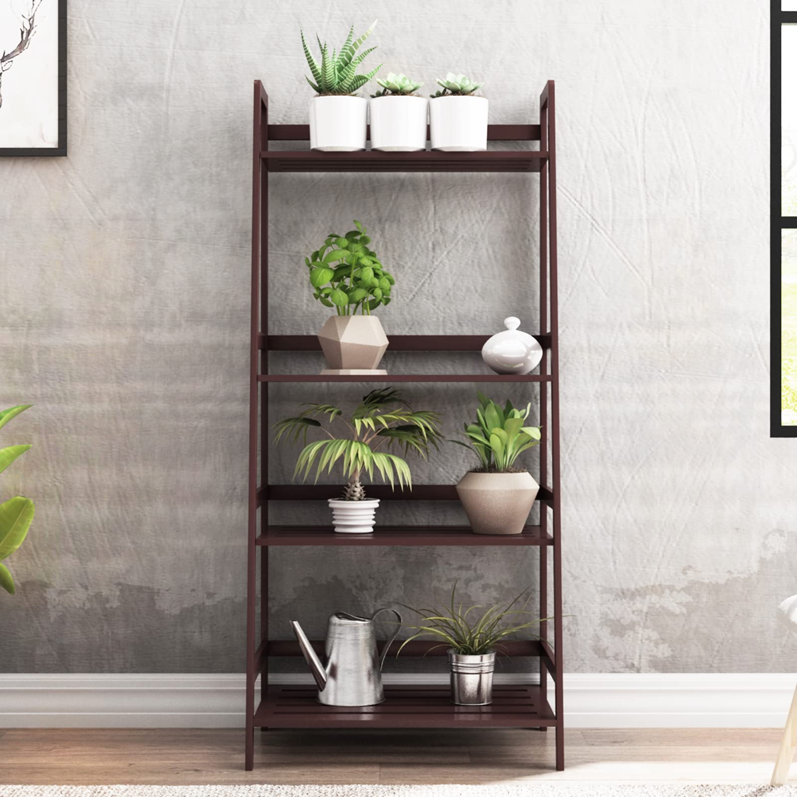 SogesHome Bamboo 4 Tier Bookcase, Multi-Functional Book Shelf Storage Rack, Plants Stand Display Shelf, Brown