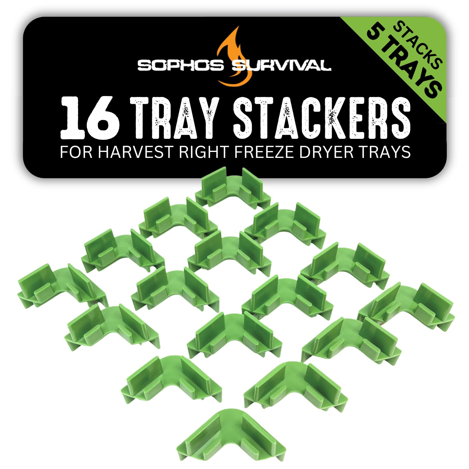 16 Pc Original Tray Stackers for Harvest Right Freeze Dryer Trays – Stacks 5 Trays – Green - Freeze Dryer Machine Accessories – Freeze Dried Food Storage - Made in USA