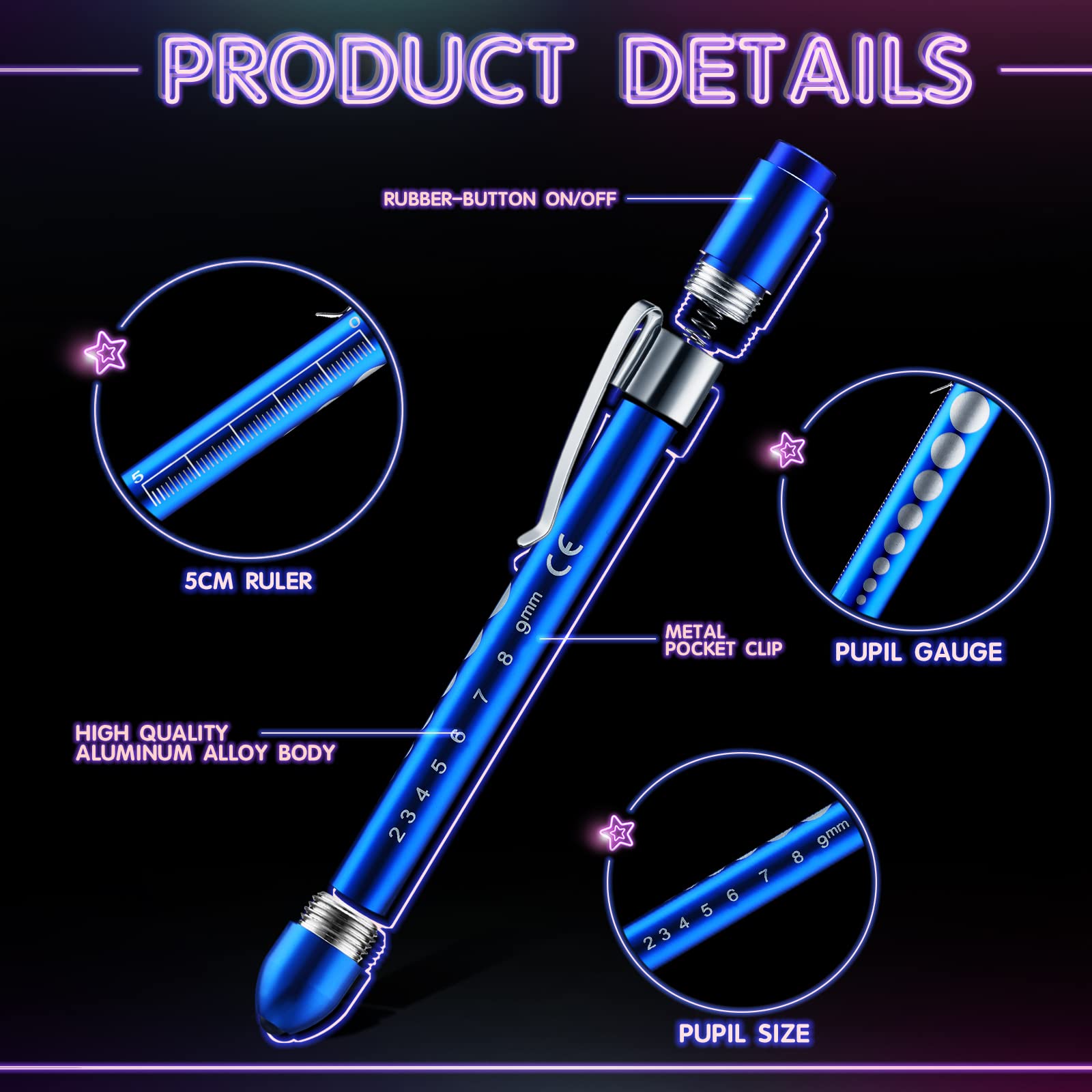 16 Pack Pen Light Nurse LED Penlight Pen Lights for Nurses Penlight Pupil Penlight with Pupil Gauge Reusable Penlight for Nurse Students Doctors Daily Use