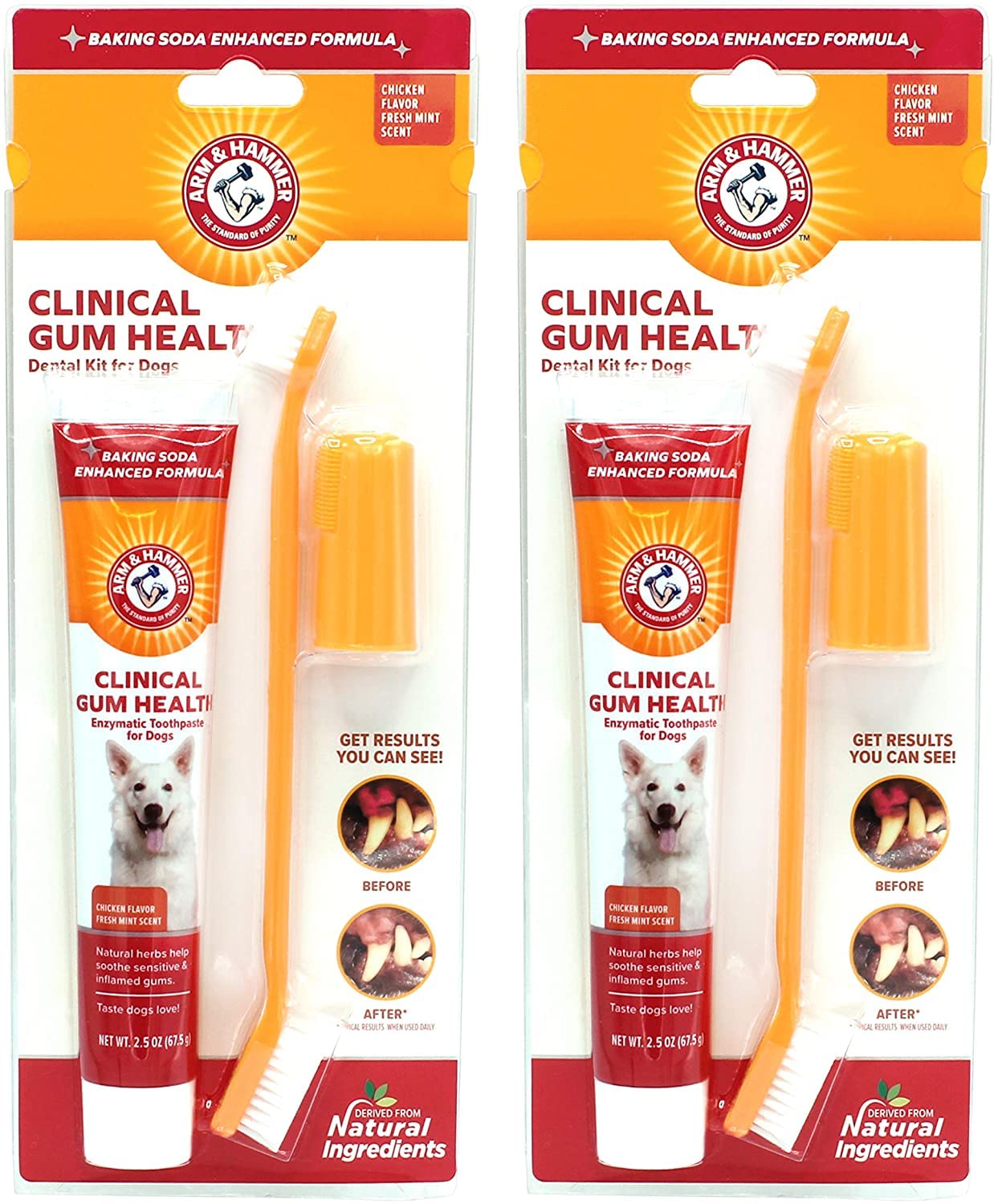 Arm & Hammer for Pets Clinical Care Dental Gum Health Kit for Dogs Contains Toothpaste, Toothbrush & Fingerbrush Soothes Inflamed Gums, 3-Piece Kit, Chicken Flavor - 2 Pack