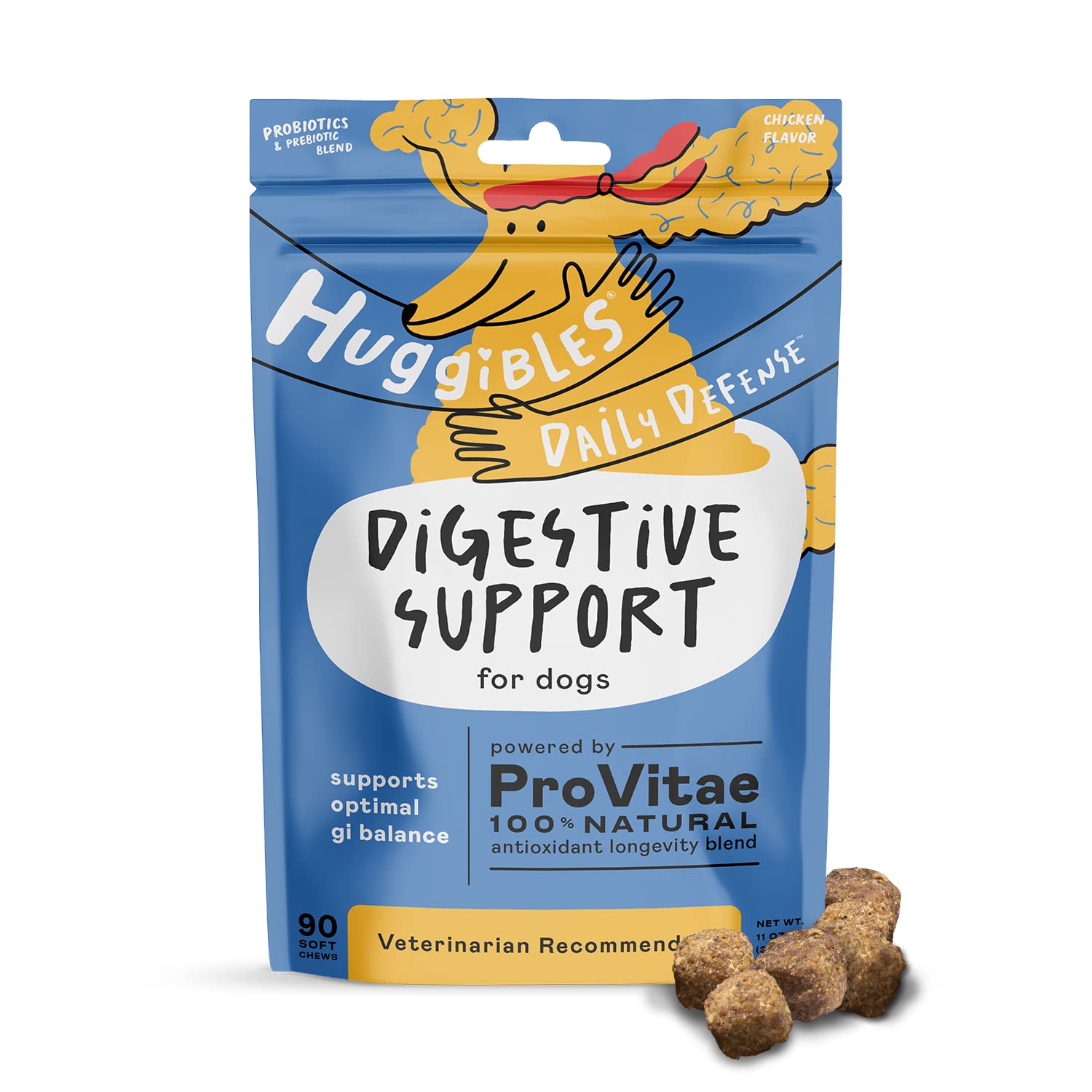 HUGGIBLES Digestive Support with Probiotic Supplement Chews for Dogs – Probiotics & Prebiotics for Daily Gut Health – Support Digestion & Tummy Troubles – Antioxidants for Longevity & Wellness