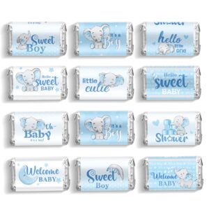 90 pcs elephants candy bar wrappers elephants baby shower sticker chocolate label bar stickers mini candy bar miniatures wrappers for sprinkle birthday boy girl baby shower birthday decor (blue)