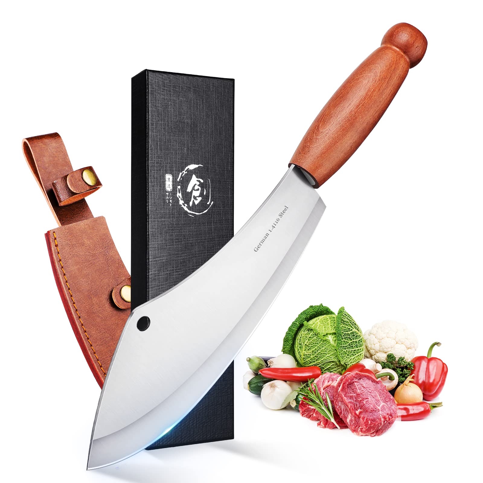 DRAGON RIOT MEN WITH THE POT Butcher Knife With Sheath Meat and Vegetable Cleaver Knife for Kitchen or Camping Christmas Gifts for Men Father