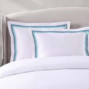 Hotel Triple Luxe Sateen Duvet Cover Set, 100% ELS Giza Egyptian Cotton, Embroidered, All Natural, Hidden Zipper Closure, Duvet Cover & 2 Pillow Shams (Teal, King/Cal King)