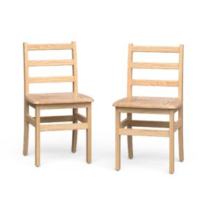 foundations little scholars 16"; 2 pack kids wooden school chairs - durable red oak fully- assembled - kid chairs for daycare and classrooms, made in usa