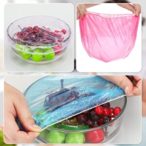 200 Pcs 5 Size Plastic Bowl Covers with Elastic Bulk Reusable Bowl Covers Disposable Food Covers Storage Cover Plastic Wrap for Leftovers Family Outdoor Picnic (White, Purple, Blue, Yellow, Pink)