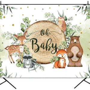 Sensfun Woodland Baby Shower Backdrop Oh Baby Woodland Creatures Forest Animals Party Banner Decorations Jungle Safari Greenery Boy Baby Shower Photography Background 7x5ft