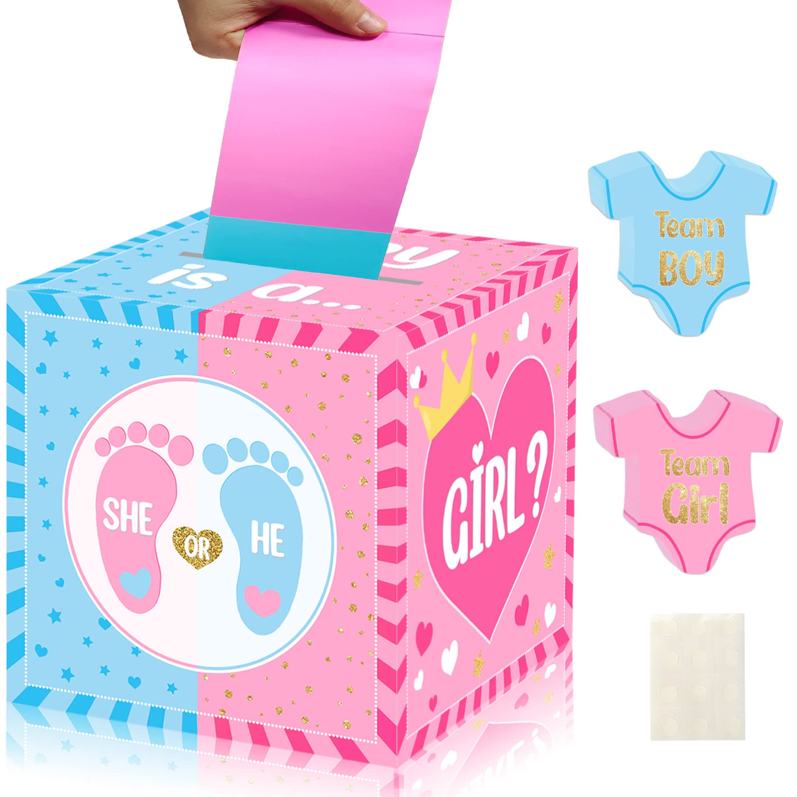 hongpar Baby Gender Reveal Pull Out Game , Voting Box with 60 Ballot Cards, Boy or Girl, Party Supplies,Pink and Blue