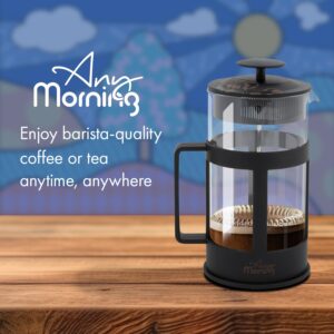 Any Morning Coffe Maker, Stainless Steel Borosilicate Glass French Press, Tea Press for Loose Tea, BPA Free, Heat Resistant Durable, Easy to Clean, 27 oz, Black