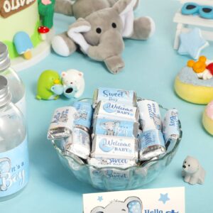 90 Pcs Elephants Candy Bar Wrappers Elephants Baby Shower Sticker Chocolate Label Bar Stickers Mini Candy Bar Miniatures Wrappers for Sprinkle Birthday Boy Girl Baby Shower Birthday Decor (Blue)