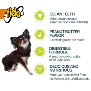 Fido Bones for Dogs, Dental Chews - 100 Delicious Mini Treats, Made in The USA - Mini Dog Dental Chews to Support Your Dog’s Health (Doozie Bone Peanut Flavor)