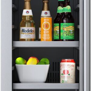 Avallon ABR152LH 15 Inch Wide 86 Can Beverage Center with LED Lighting Door Lock and Left Hinge - Stainless Steel