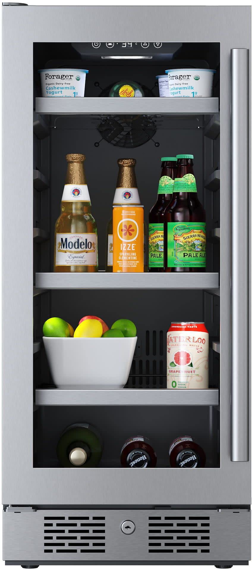 Avallon ABR152LH 15 Inch Wide 86 Can Beverage Center with LED Lighting Door Lock and Left Hinge - Stainless Steel