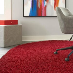 Rugs.com - Über Cozy Solid Shag Collection Rug – 3' x 5' Oval Cherry Red Shag Rug Perfect for Living Rooms, Large Dining Rooms, Open Floorplans