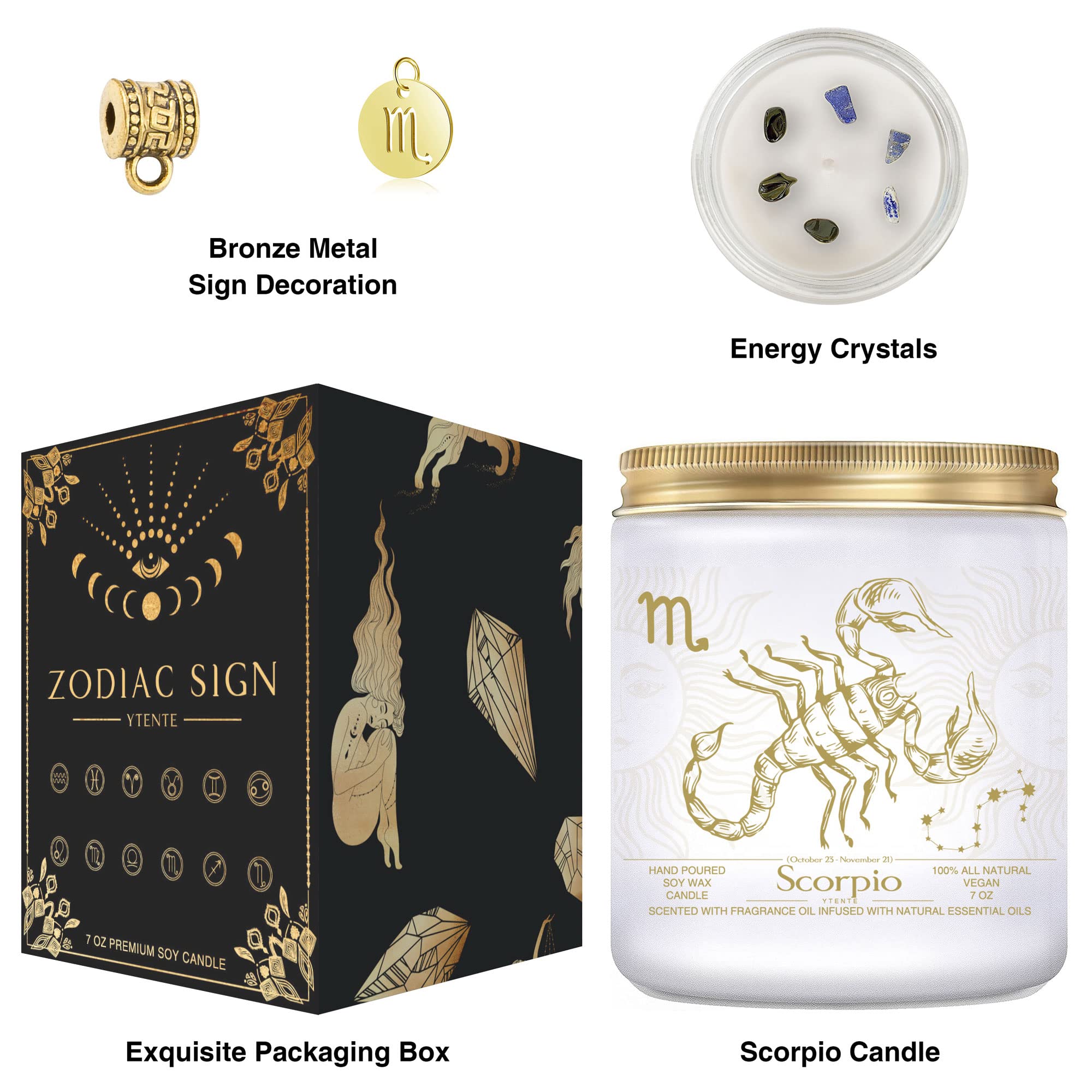 YTENTE Zodiac Sign Candles Gift, Zodiac Crystals Candles Jar,Astrology Lavender Scented Soy Stones Candles Best Friends Gifts for Women Men Sister Brother Funny Birthday Gift (Scorpio)