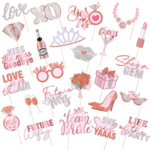 26 pieces bridal shower wedding photo booth props bachelorette photo props rose gold pink future wife party decorations for bridal shower out hen party gift accessories