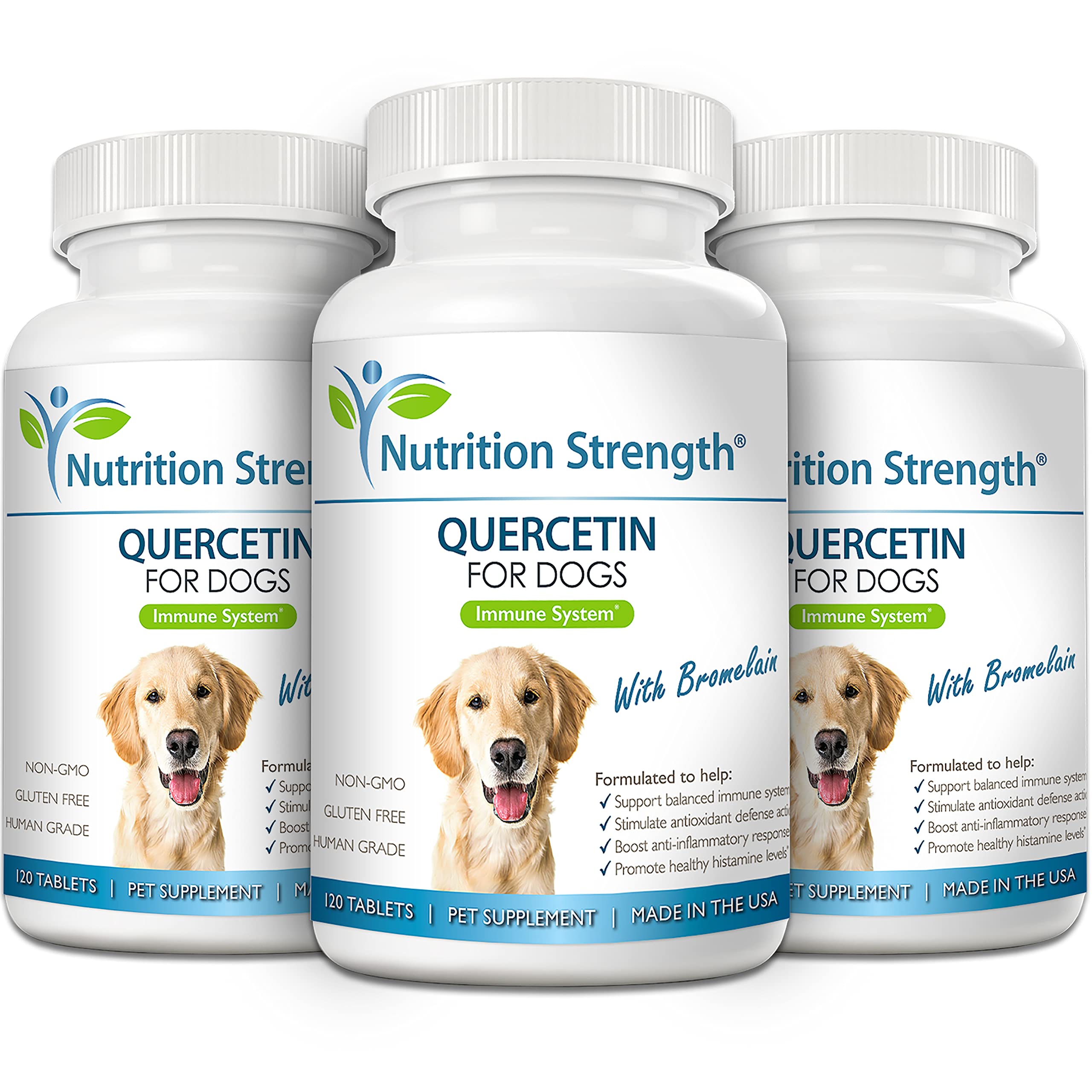 Nutrition Strength Quercetin for Dogs with Bromelain to Support Balanced Immune System, Promote Inflammatory Relief & Antioxidant Activity, Quercetin for Dog Allergies, 120 Chewable Tablets