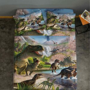 NiuOne 4Pcs Dinosaurs Bed Sheets Set Full for Boys 3D Realistic Dinosaur Green Fitted Sheets Set Ancient Dinosaur Theme Kids/Adults/Teens Bedroom Bedding Sheet Set,Full Size