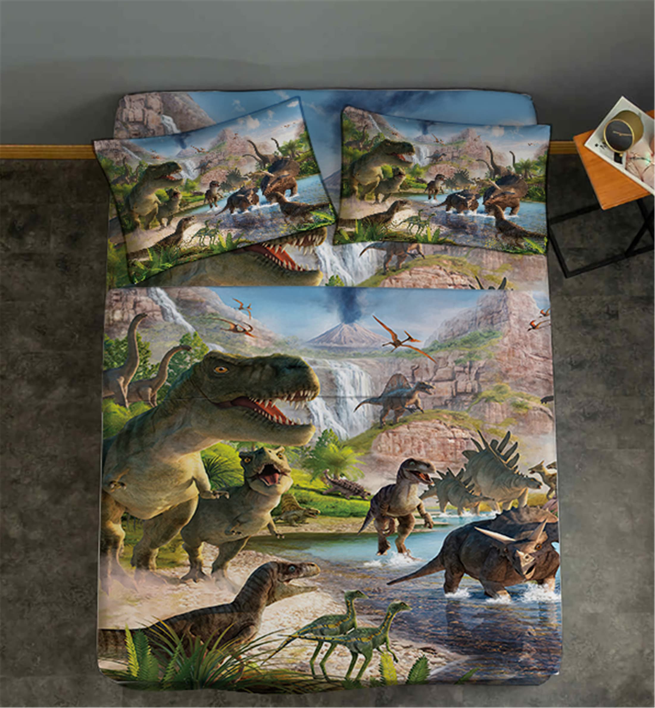 NiuOne 4Pcs Dinosaurs Bed Sheets Set Full for Boys 3D Realistic Dinosaur Green Fitted Sheets Set Ancient Dinosaur Theme Kids/Adults/Teens Bedroom Bedding Sheet Set,Full Size