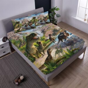 NiuOne 4Pcs Dinosaurs Bed Sheets Set Full for Boys 3D Realistic Dinosaur Green Fitted Sheets Set Ancient Dinosaur Theme Kids/Adults/Teens Bedroom Bedding Sheet Set,Full Size