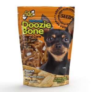 fido bones for dogs, dental chews - 100 delicious mini treats, made in the usa - mini dog dental chews to support your dog’s health (doozie bone peanut flavor)