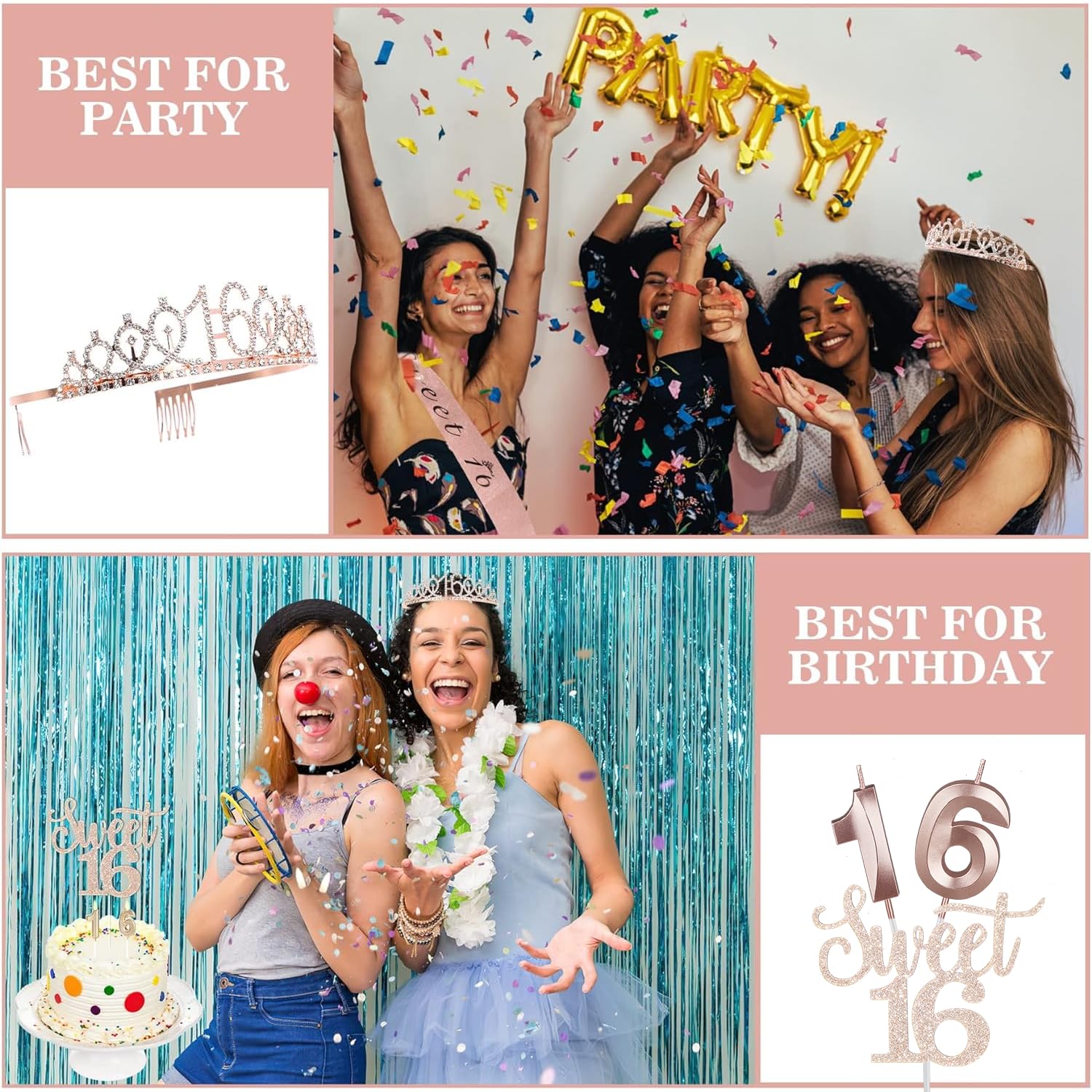 Sweet 16 Party Decorations for Girls Including Sweet 16 Sash and Tiara, Candles,Sweet 16 Cake Topper and Candles, 16th Birthday Decorations for Girls, Sweet 16th Birthday Gifts