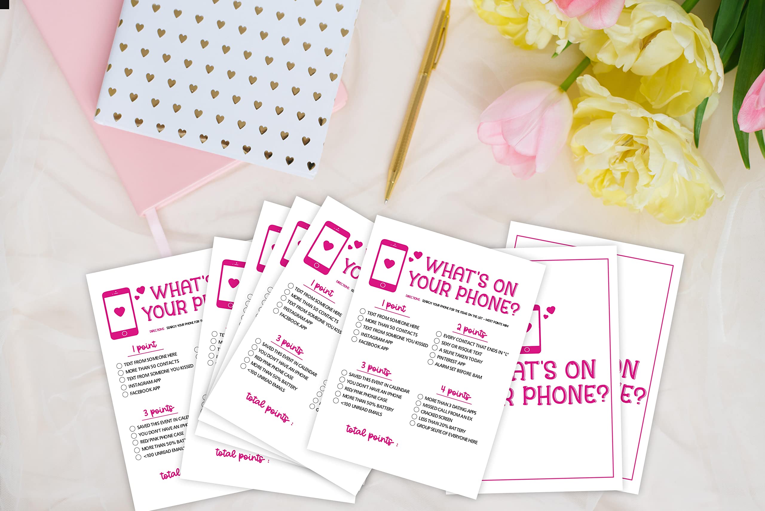 Girls Night Party Game - Ladies Night Party Games - What's On Your Phone Game Pack - Fun Girls Night In/Girls Night On - Bridal Shower or Bachelorette Party Game - Games for Adults - 30 Game Cards