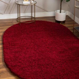 Rugs.com - Über Cozy Solid Shag Collection Rug – 3' x 5' Oval Cherry Red Shag Rug Perfect for Living Rooms, Large Dining Rooms, Open Floorplans