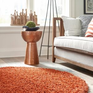 Rugs.com - Über Cozy Solid Shag Collection Rug – 3 Ft Round Terracotta Shag Rug Perfect for Kitchens, Dining Rooms