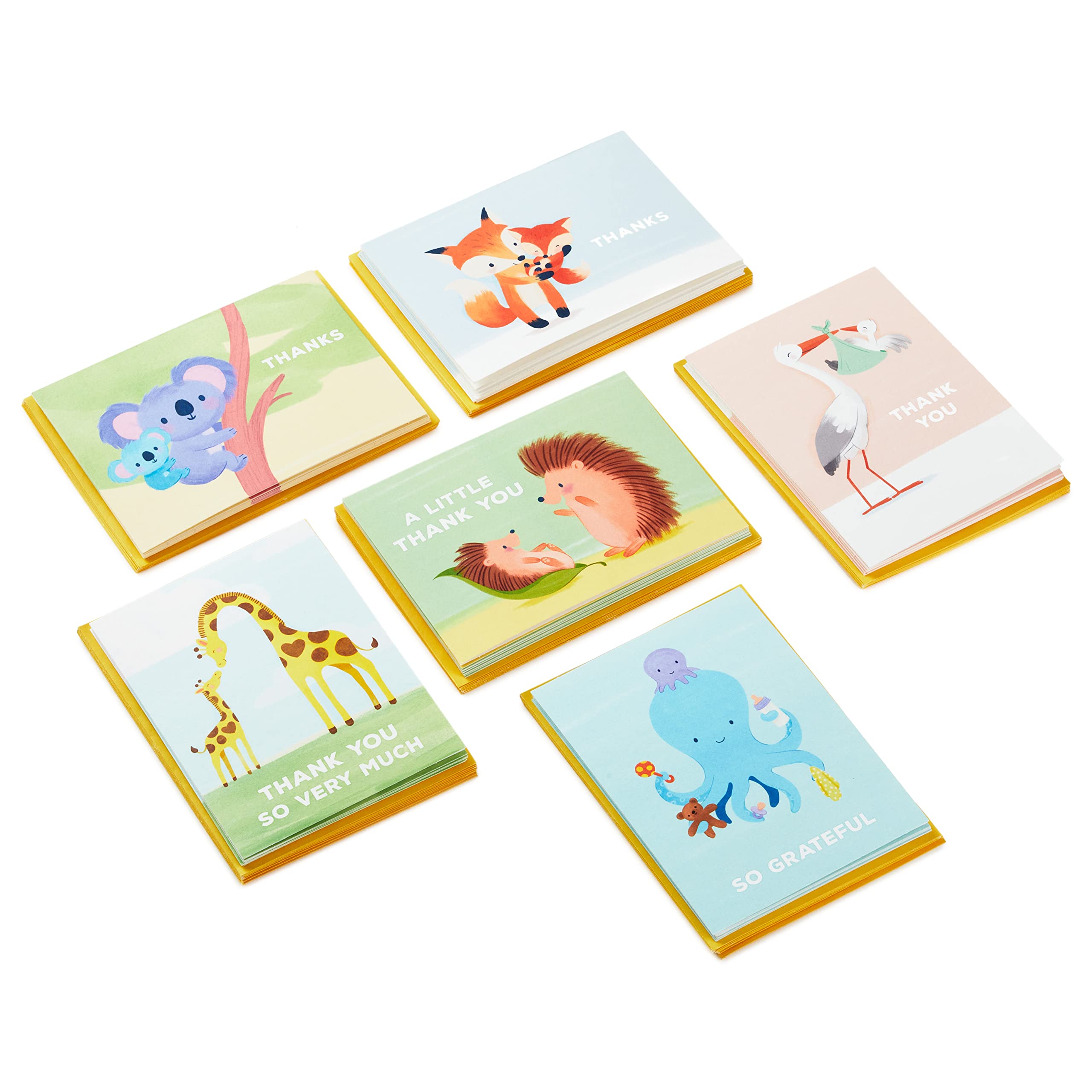 Hallmark Baby Shower Thank You Cards Assortment, Baby Animals (48 Cards and Envelopes—Stork, Giraffes, Koalas, Octopus, Fox, Hedgehogs)