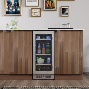 Avallon ABR152LH 15 Inch Wide 86 Can Beverage Center with LED Lighting Door Lock and Left Hinge - Stainless Steel