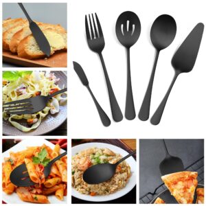 LIANYU 77-Piece Matte Black Silverware Set with Steak Knives and Serving Utensils, Modern Stainless Steel Flatware Cutlery Set for 12, Fancy Eating Utensils Tableware, Dishwasher Safe