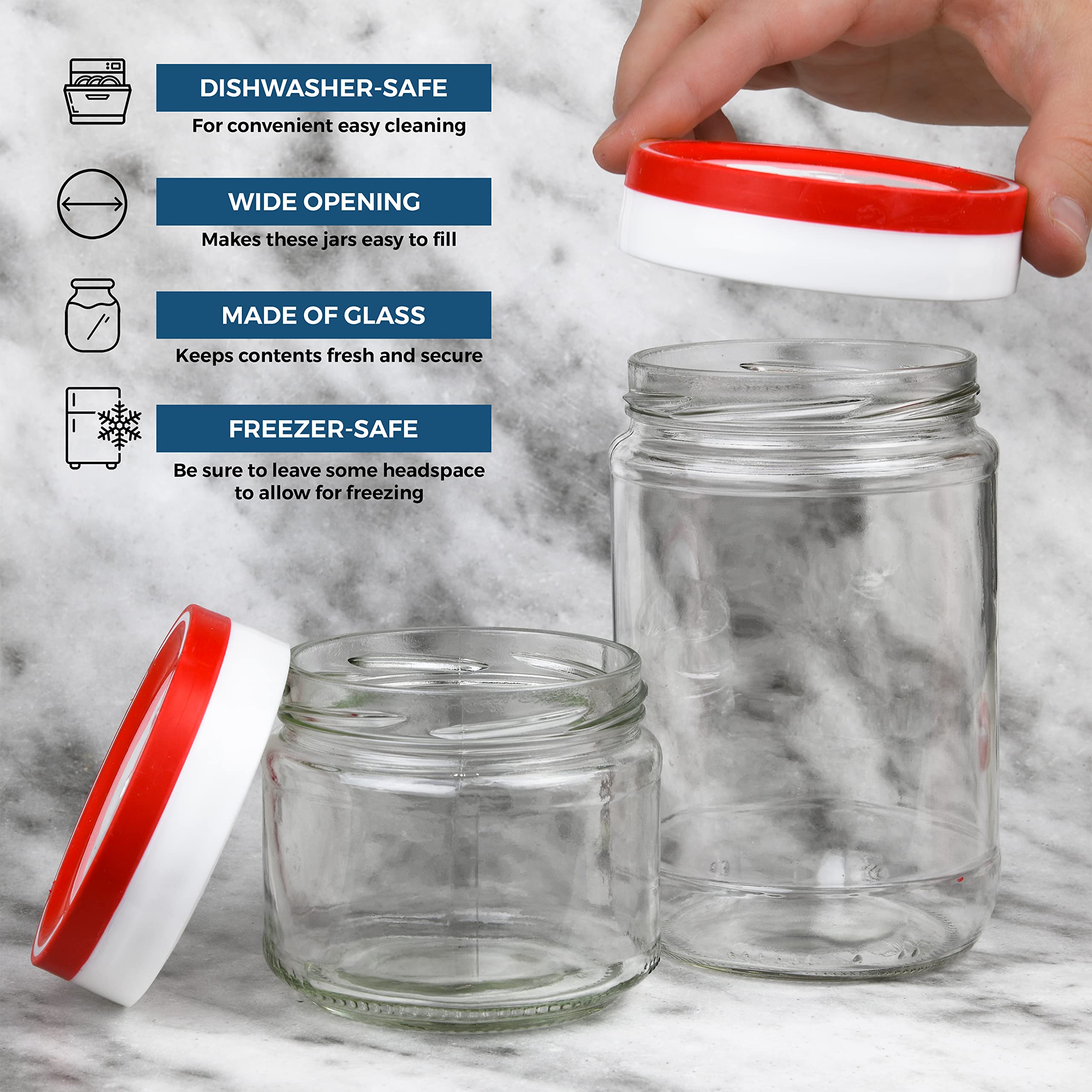 Tribello 10oz Mason Jars Overnight Oats Container With Lid, 6 Pack Glass Canning Jars, Wide Mouth Mason Jars With Lids Plastic Airtight Rubber - Clear Jars for Food - Freezer/Dishwasher Safe