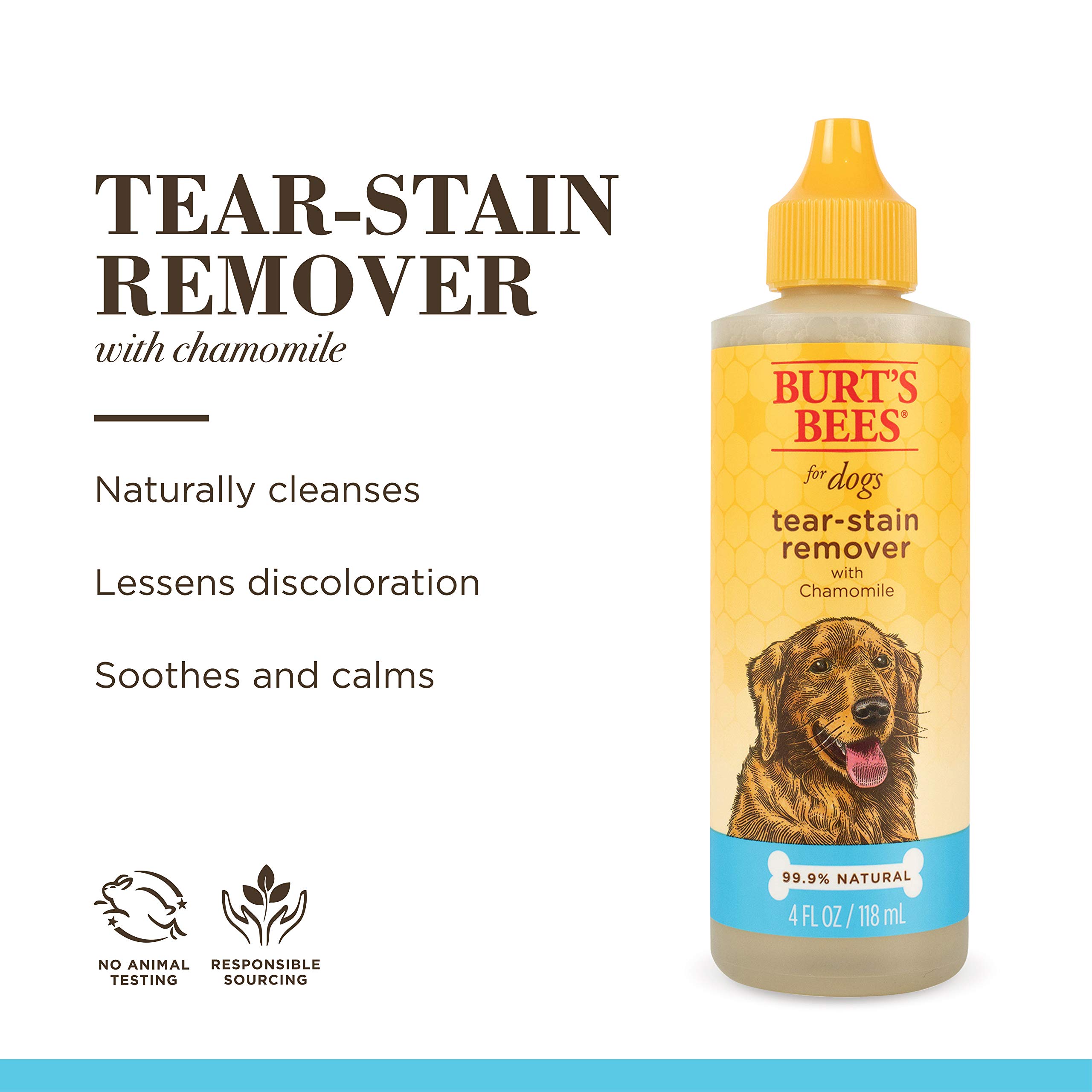 Burt's Bees for Pets Tear Stain Remover for Dogs with Chamomile - Puppy & Dog Tear Stain Remover - Cruelty Free, Formulated without Sulfates and Parabens, pH Balanced for Dogs, 4 Ounces - 2 Pack