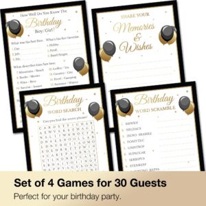 Birthday Party Games - Set of 4 Games for 30 Guests - Double Sided Cards - Birthday Party Supplies for Adults