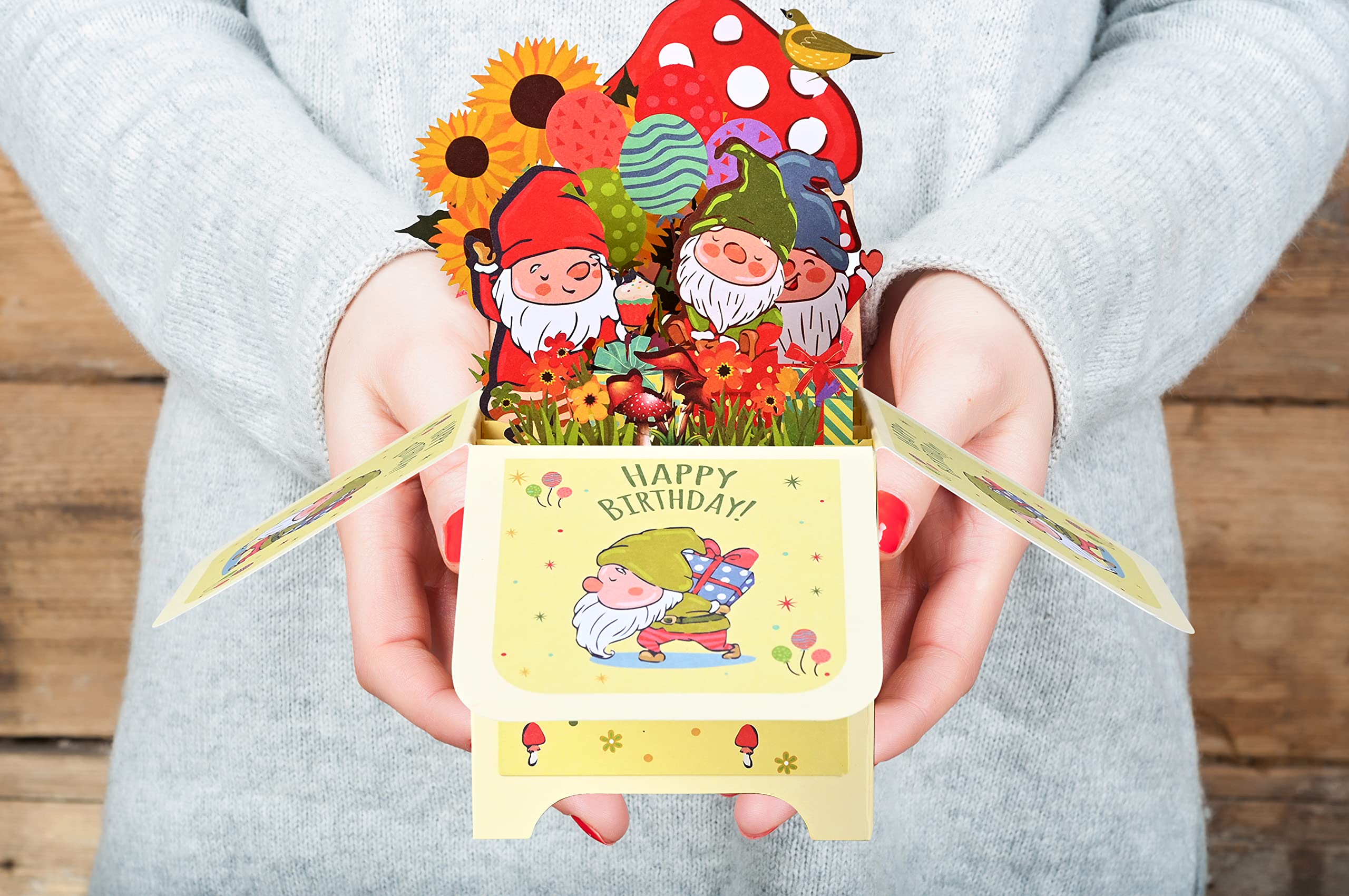 Giiffu 3D Pop up Birthday Cards, Happy Birthday Pop Up Card, Happy Birthday Card for Kids, Birthday Cards for Him or Her, Birthday Gift Greeting Cards with Envelope and Note Card(Gnome)