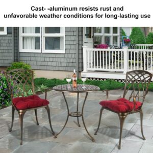 Polar Aurora 3 Piece Patio Bistro Set Cast Aluminum Bistro Table Set Outdoor Round Dining Table with Umbrella Hole for Porch, Lawn, Garden, Backyard, Pool,Bronze