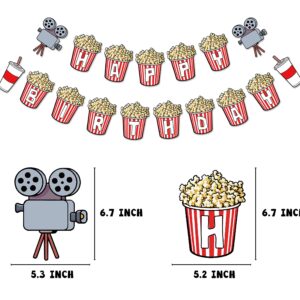 Movie Night Theme Happy Birthday Banner, Popcorn Inspired Birthday Party Sign, Watching Movie Bday Pennant Decor